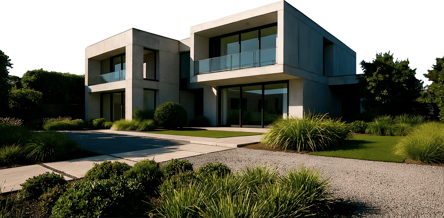Luxury modern residence surrounded by landscaped gardens